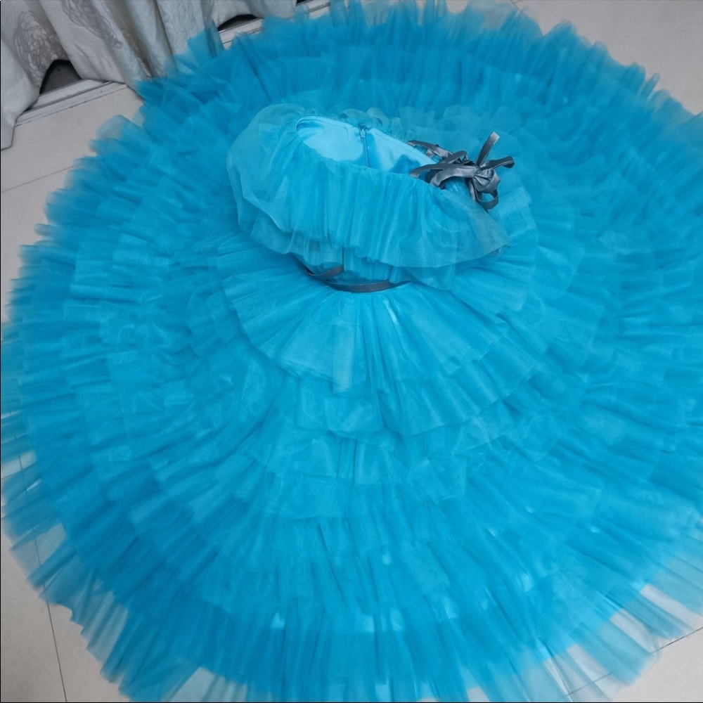 Tulle turquoise girls gown - Picture 6 of 6
